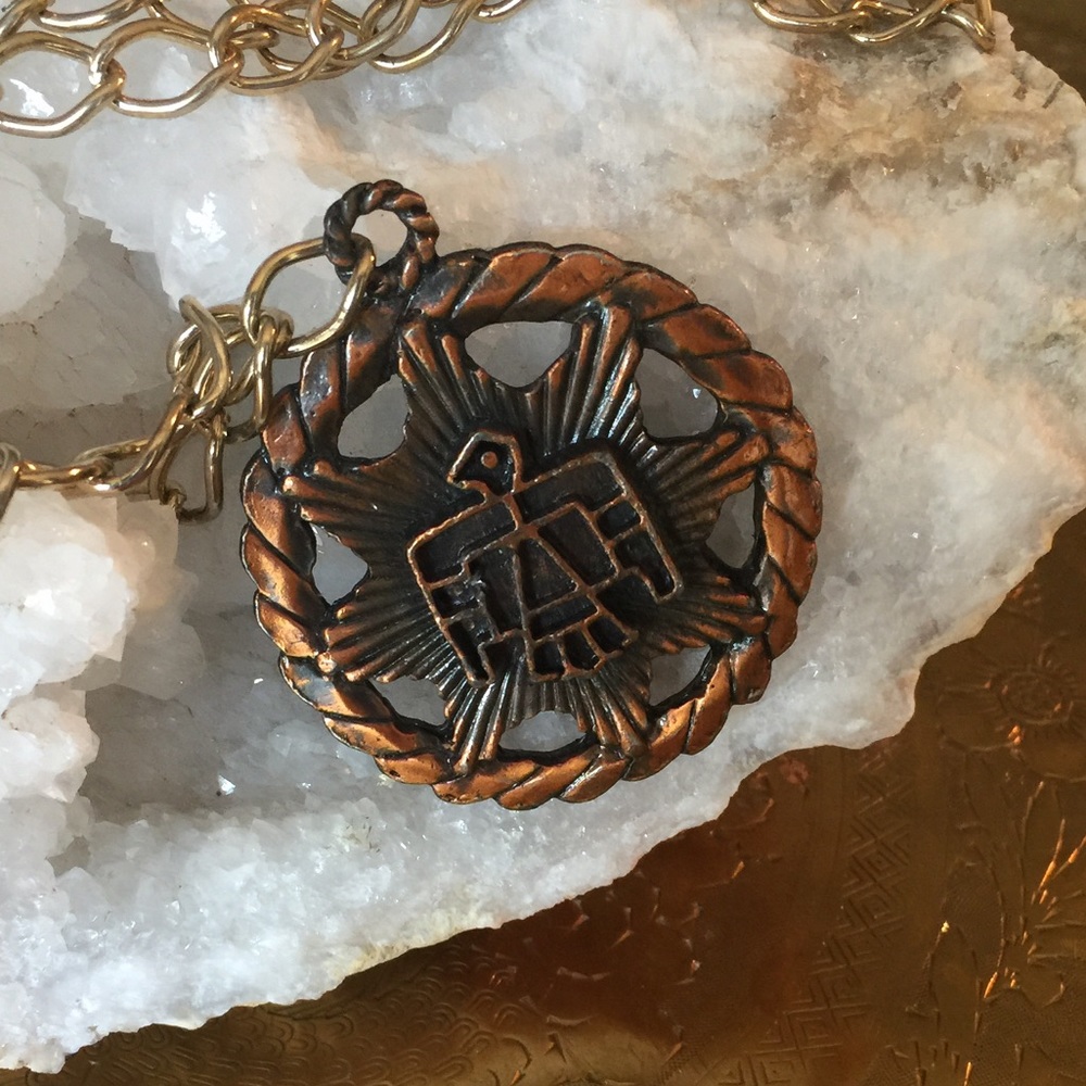 Vintage Faux Copper Thunderbird Medallion & Chain